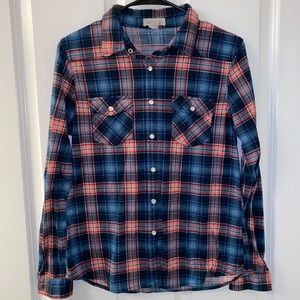 Blue & Pink Plaid Long Sleeve Flannel